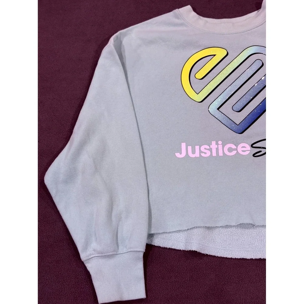 Justice I am the Heart Cropped Sweatshirt Girls M (10) Aqua Fleece Lined Graphic